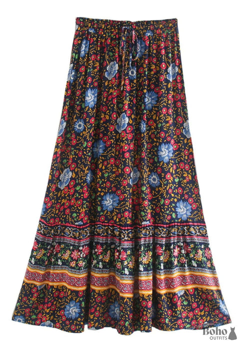 Faldas bohemias con flores en rojo y azul marino para mujer